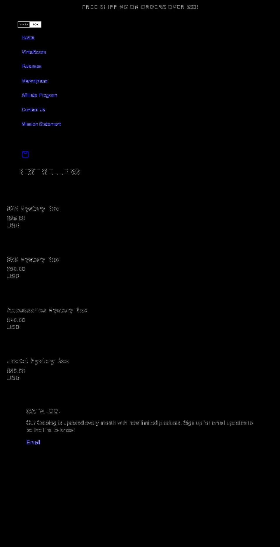 vintabox.net shopify website screenshot