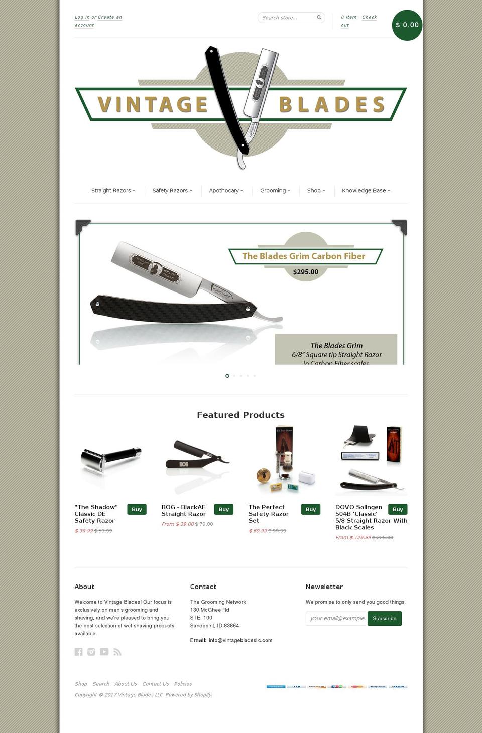 vintage-blades.myshopify.com shopify website screenshot