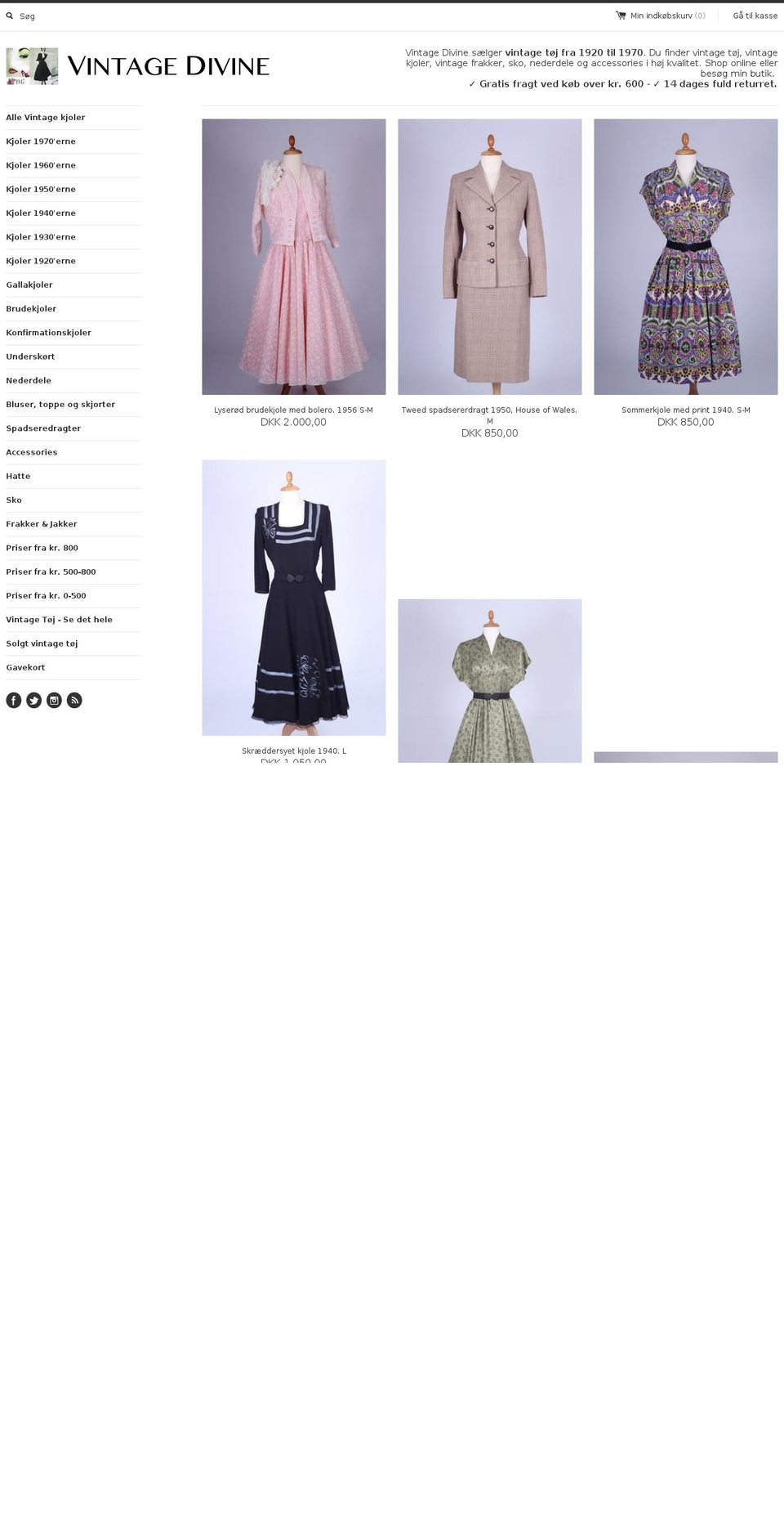 vintage-divine.dk shopify website screenshot