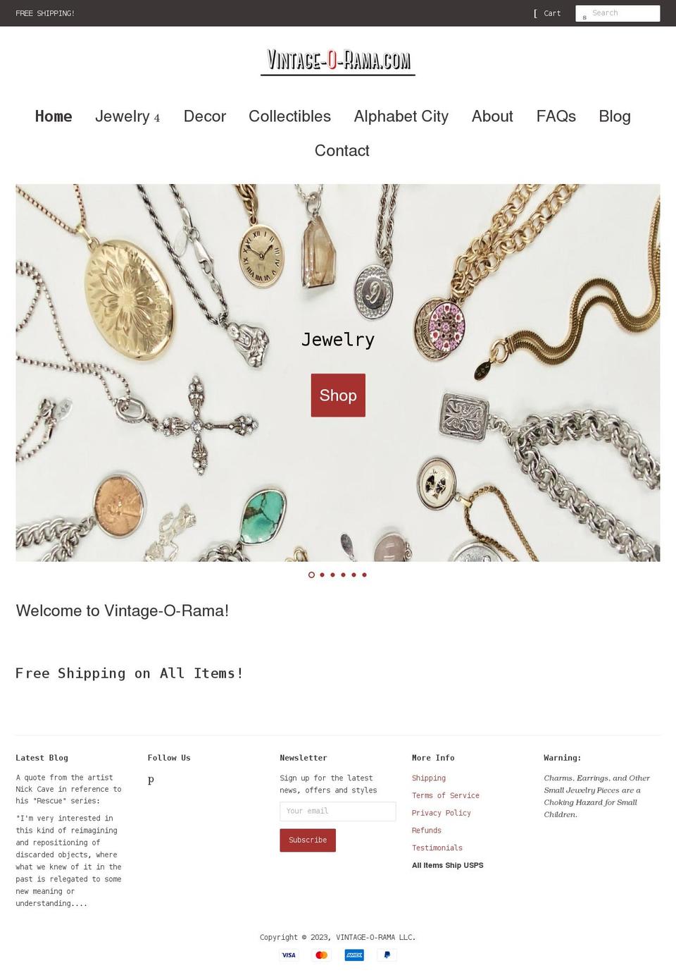 vintage-o-rama.com shopify website screenshot