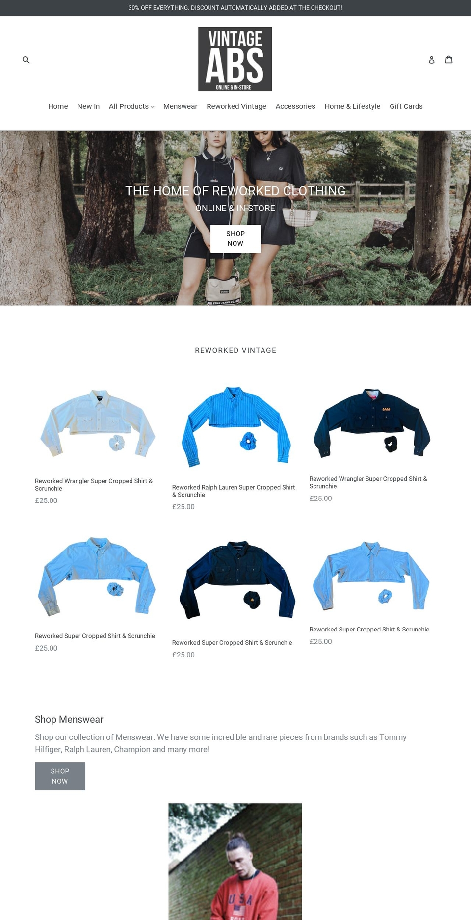 vintageabs.com shopify website screenshot