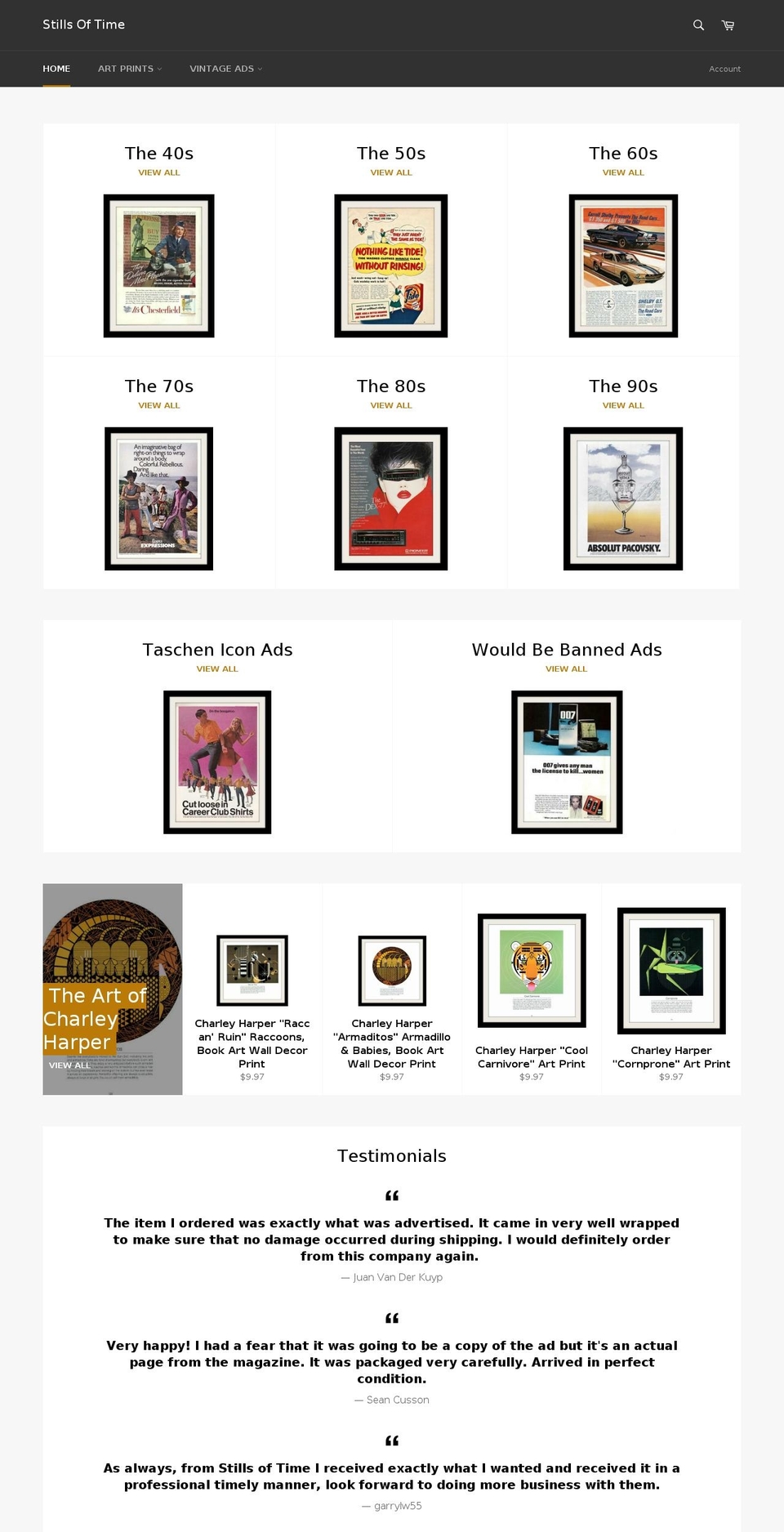 vintageadprints.com shopify website screenshot