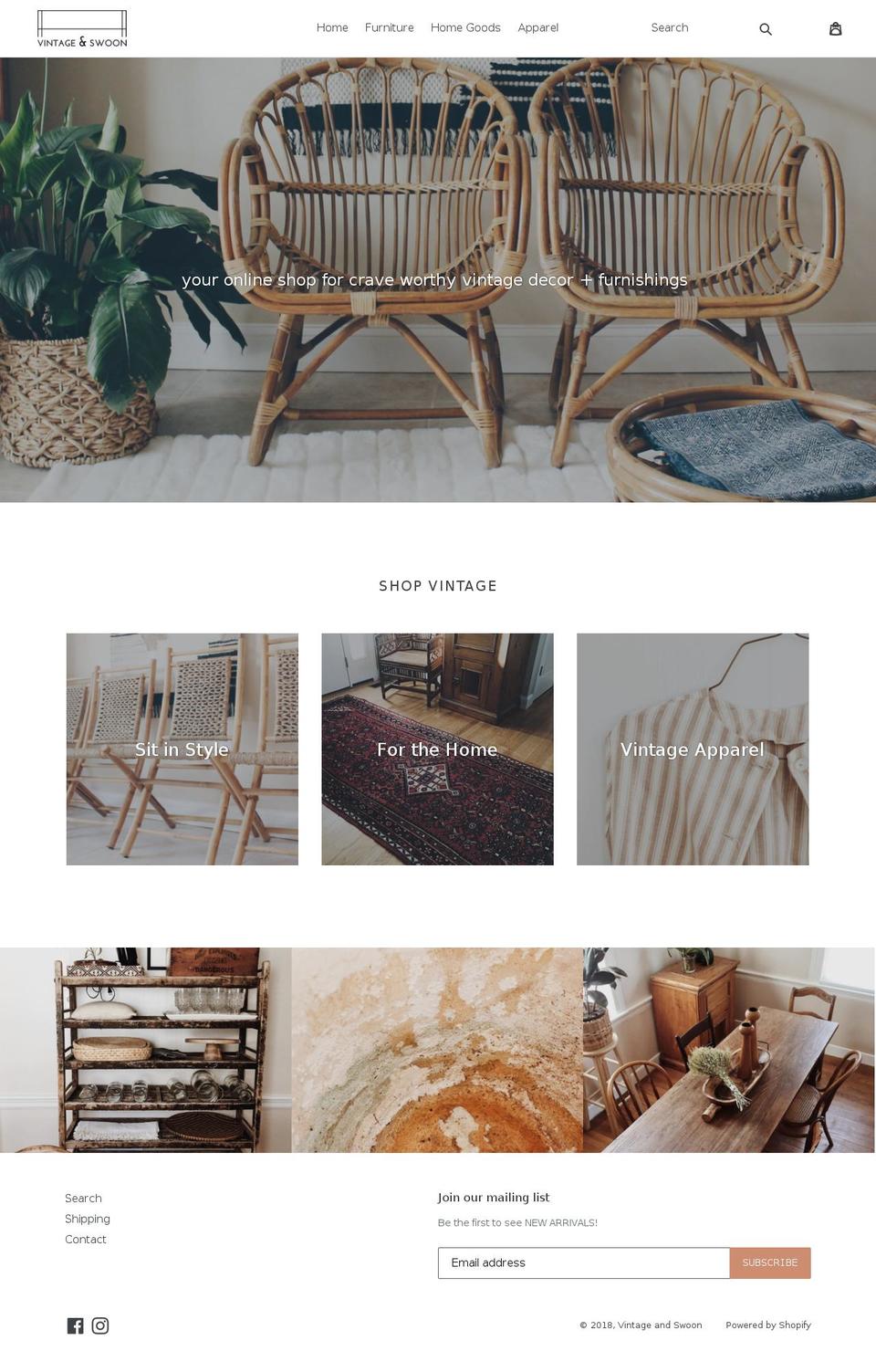 vintageandswoon.com shopify website screenshot