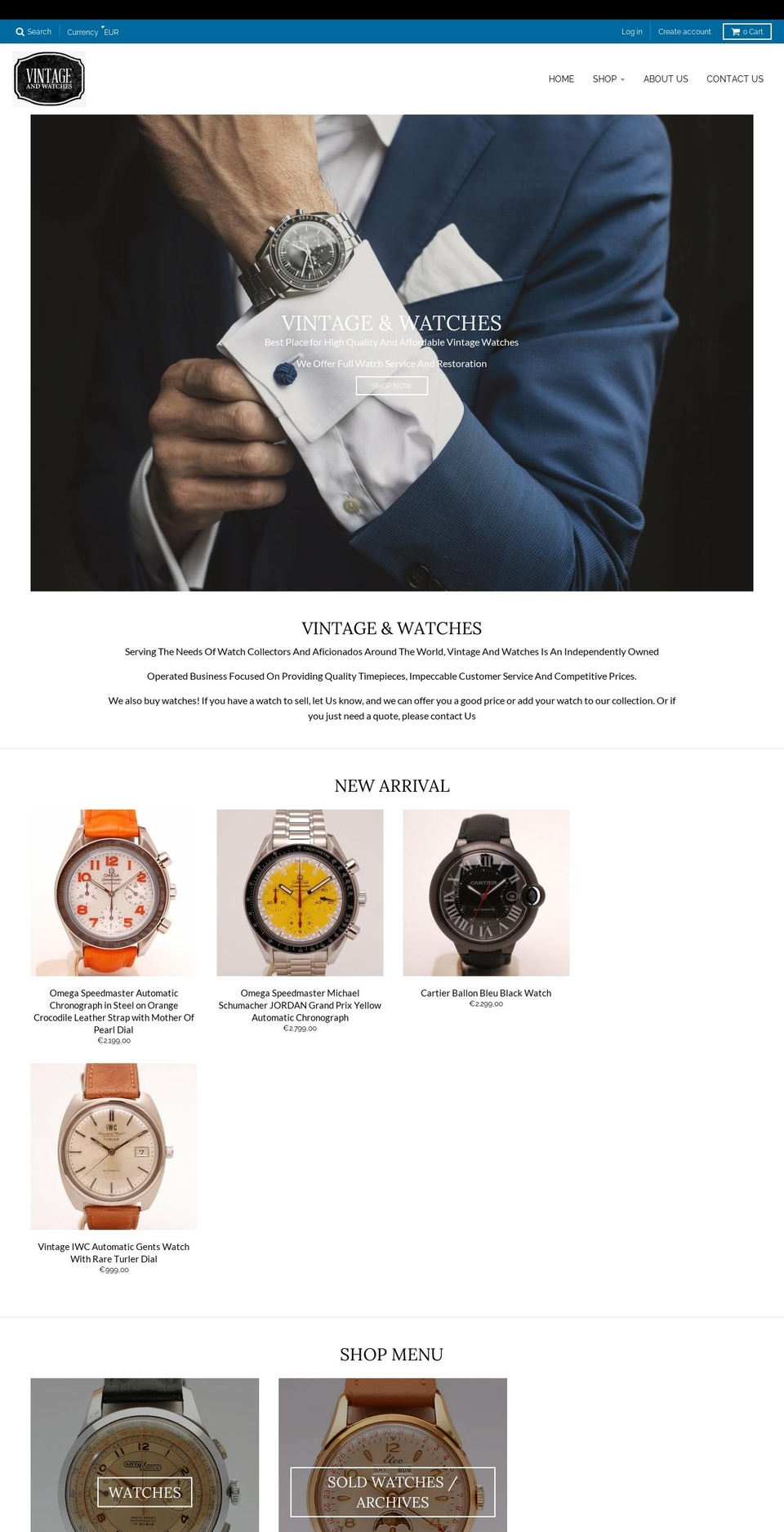 vintageandwatches.com — Shopify storefront screenshot
