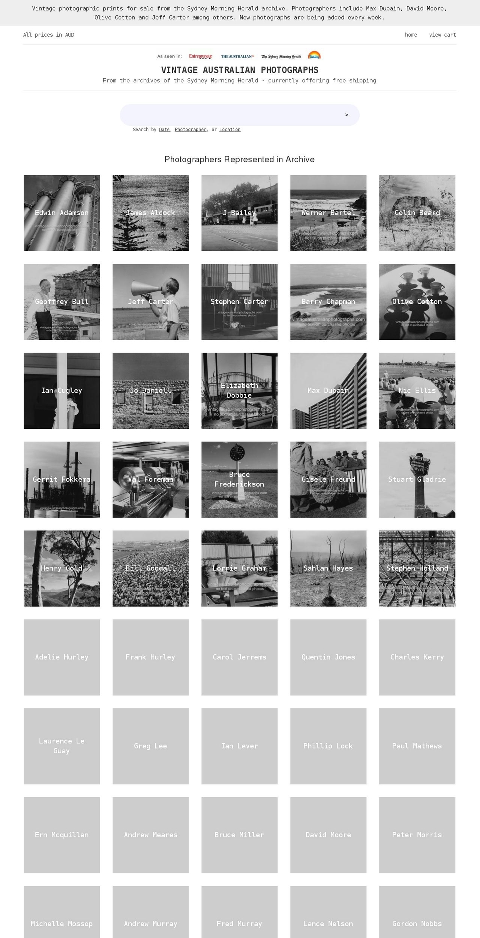 vintageaustralianphotographs.com shopify website screenshot