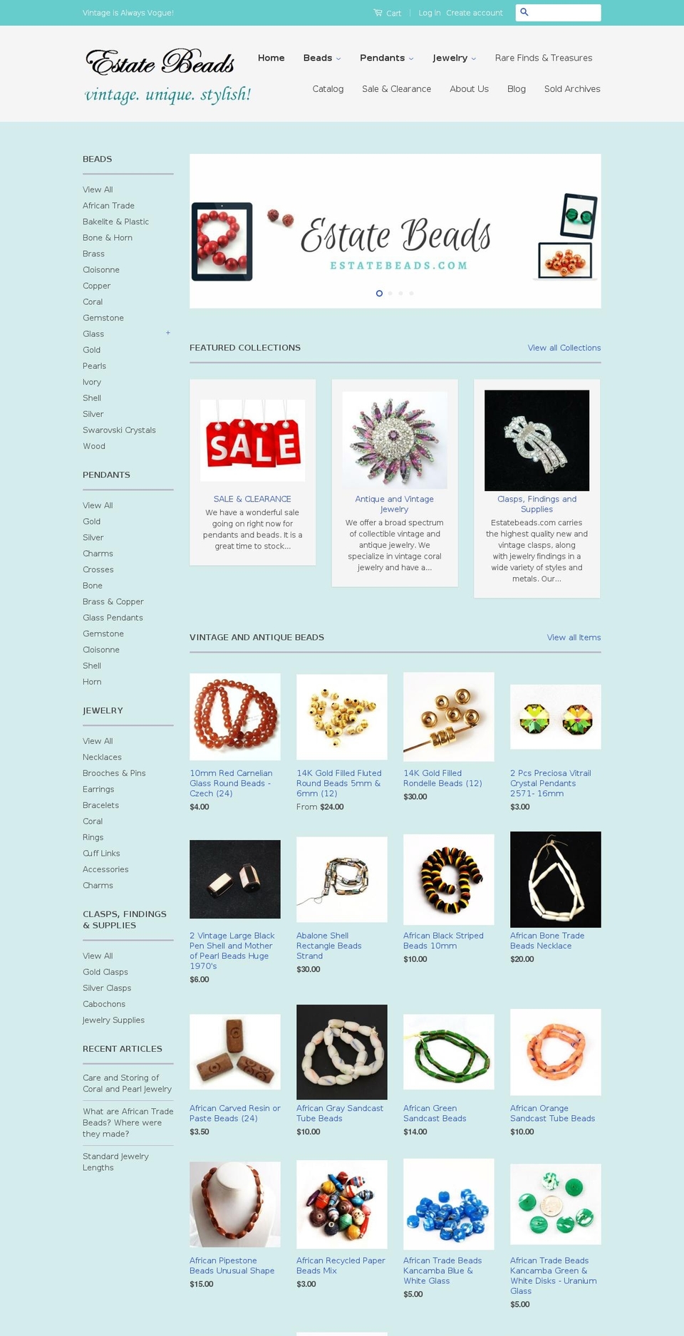 vintagebeadsandcrystals.com shopify website screenshot