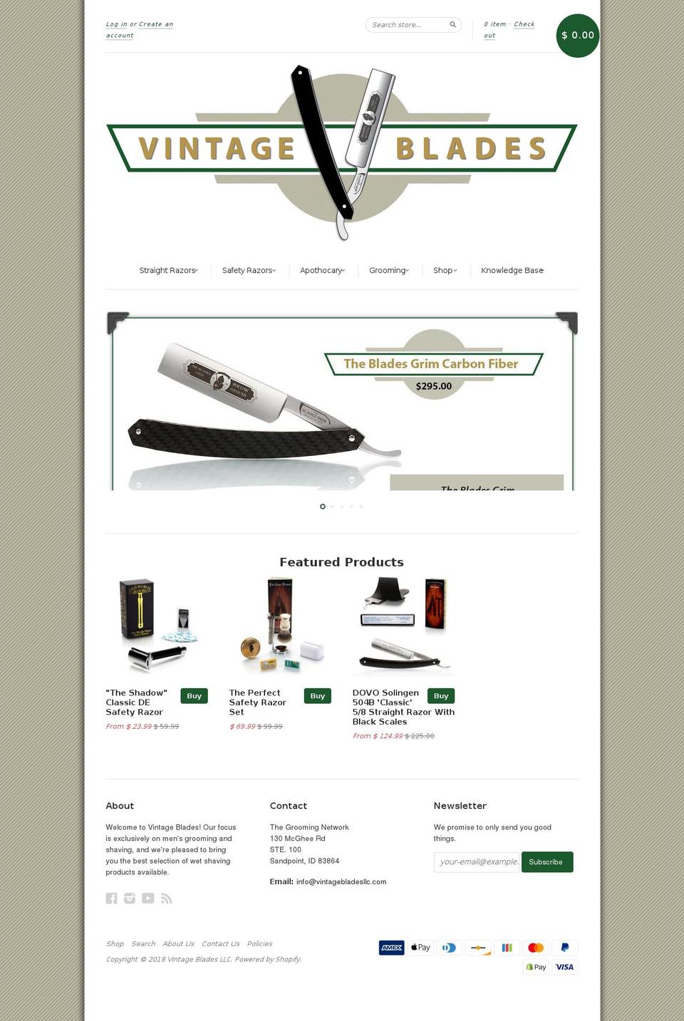 vintageblades.com — Shopify storefront screenshot