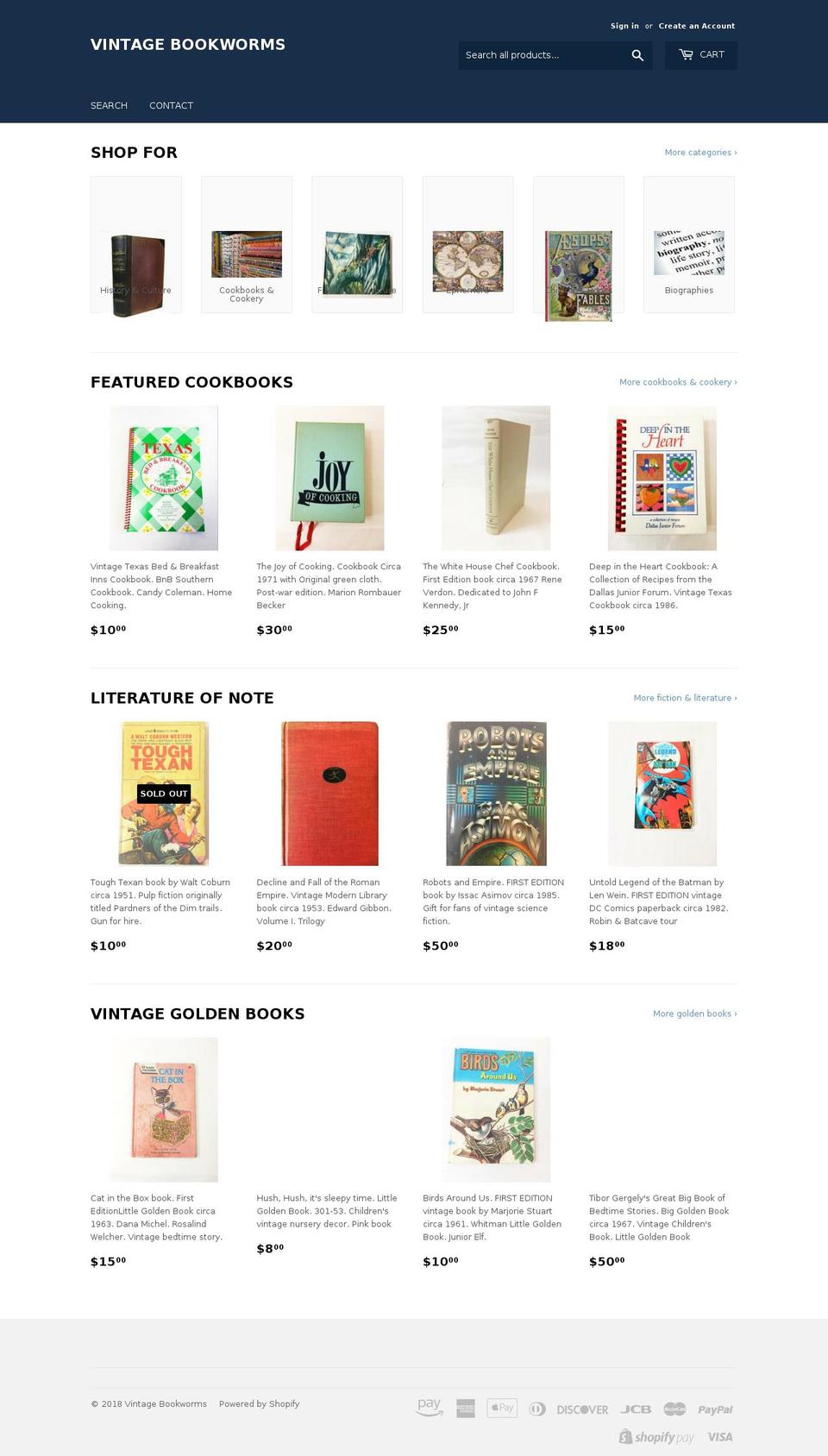 vintagebookworms.com shopify website screenshot