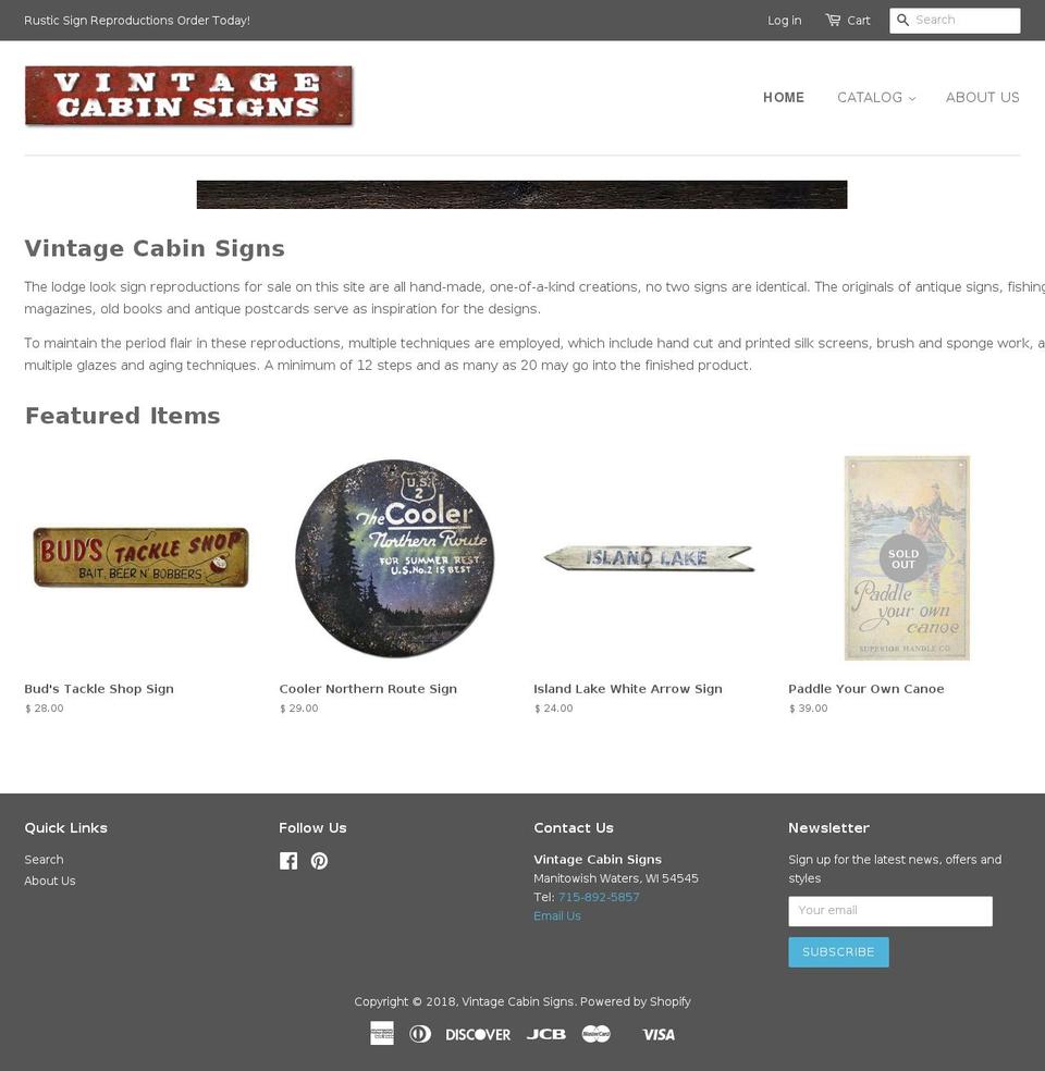 vintagecabinsigns.com — Shopify storefront screenshot
