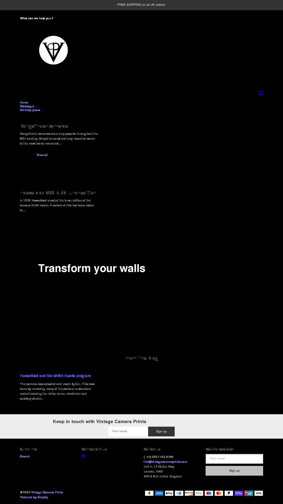 vintagecameraprints.com shopify website screenshot