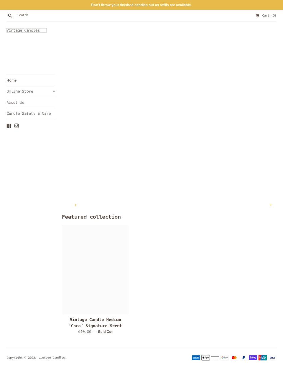 vintagecandles.com.au shopify website screenshot