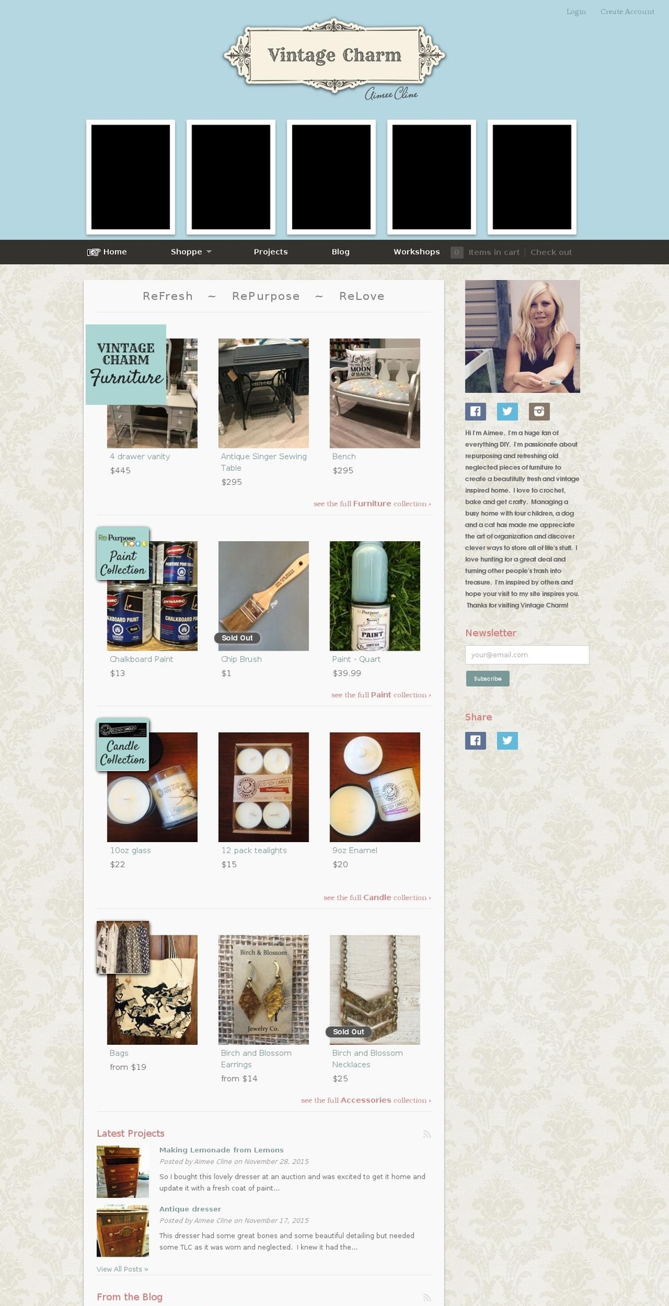 vintagecharmhome.com shopify website screenshot