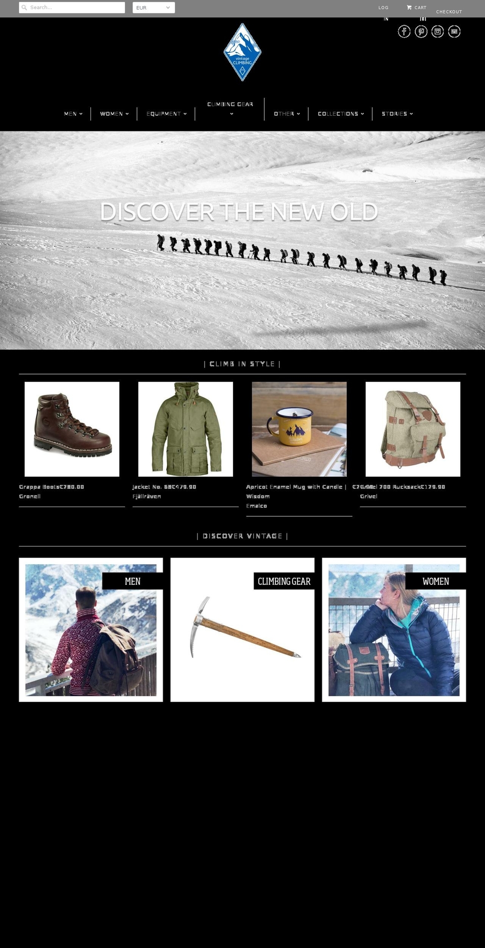 vintageclimbing.com shopify website screenshot