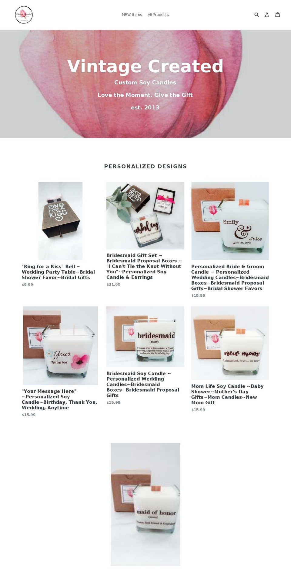 vintagecreated.com shopify website screenshot