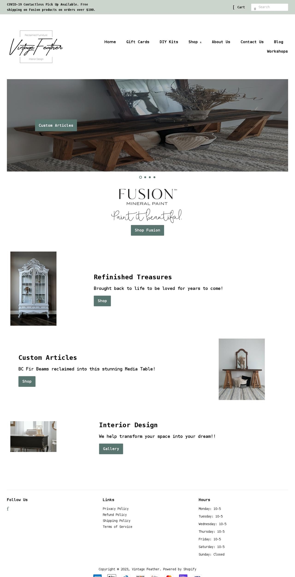 vintagefeather.com shopify website screenshot