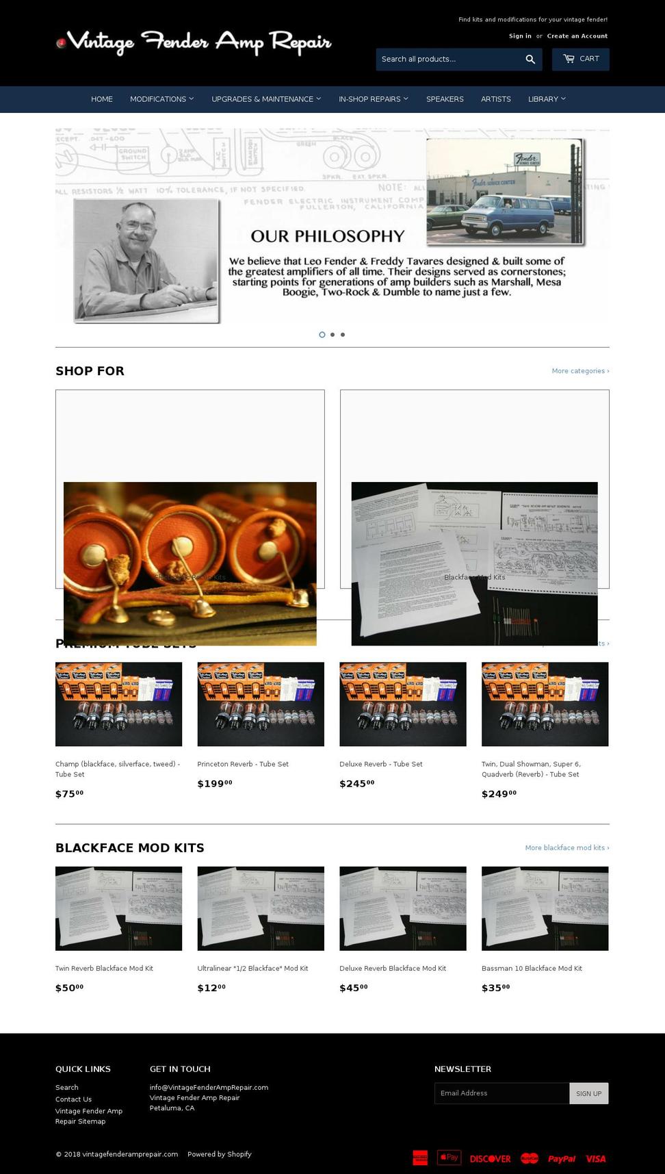 vintagefenderamprepair.com shopify website screenshot