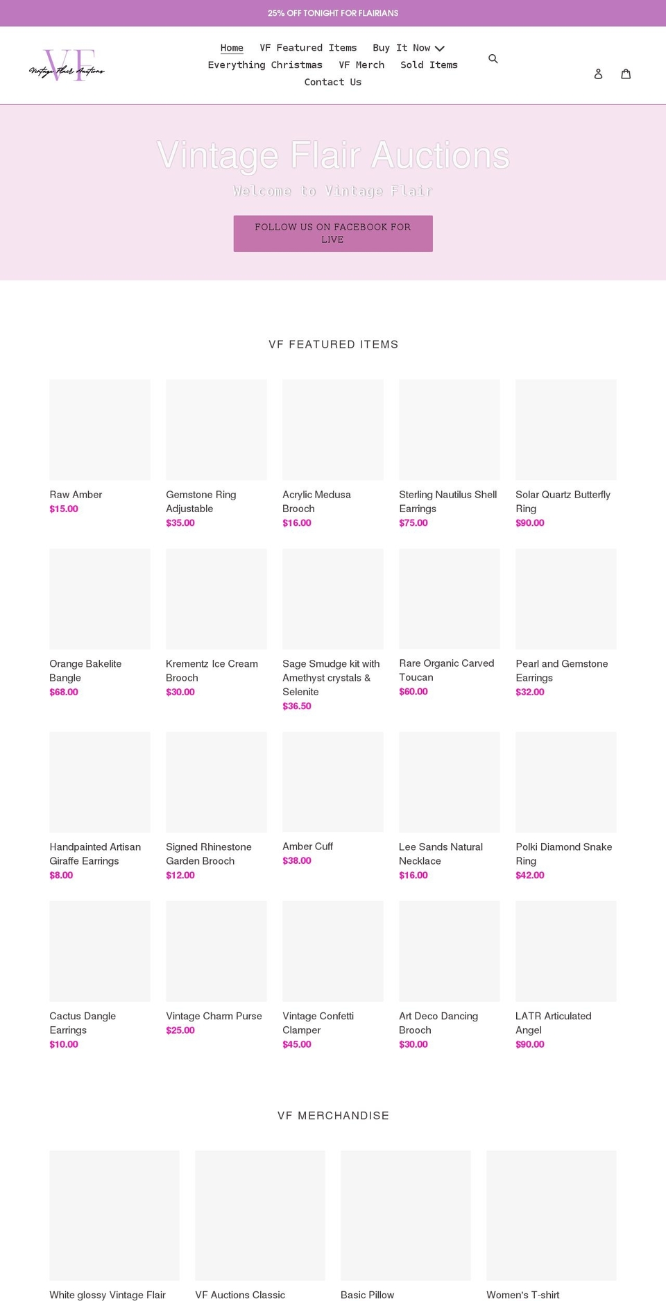 vintageflairauctions.com shopify website screenshot