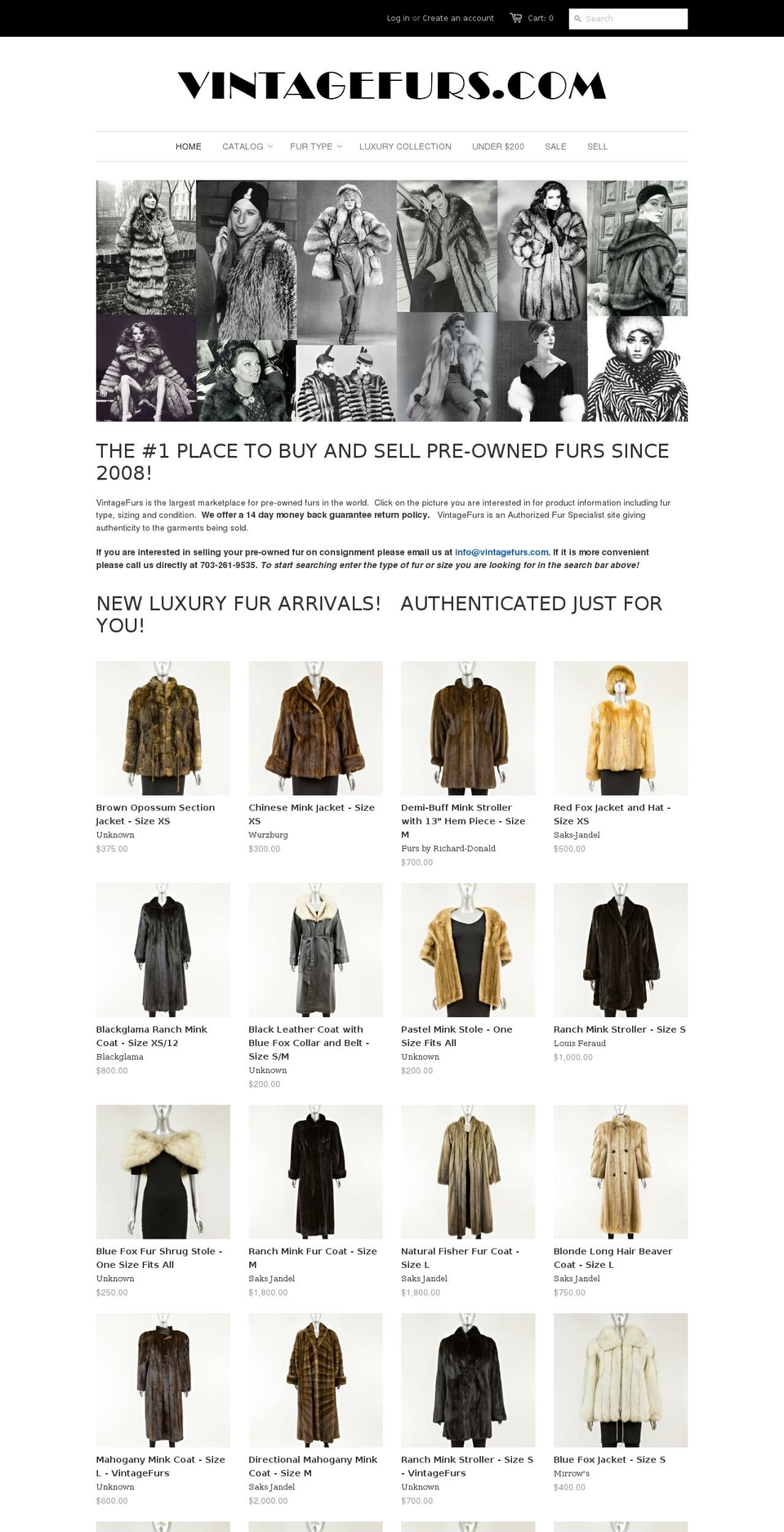 vintagefurs.com shopify website screenshot