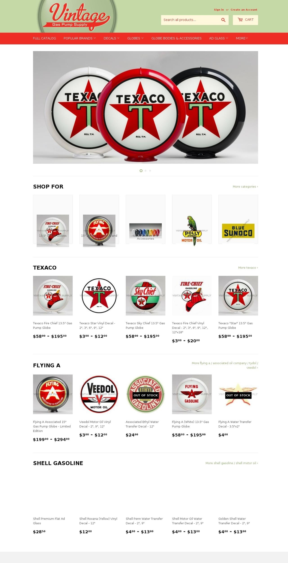 vintagegaspumpsupply.com shopify website screenshot