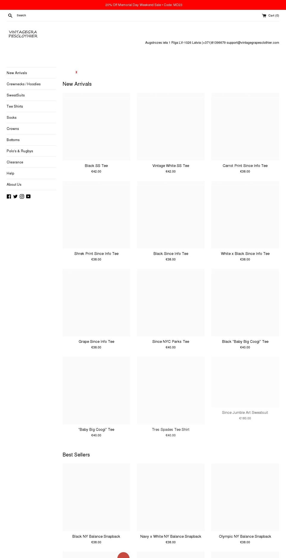 vintagegrapesclothier.com shopify website screenshot
