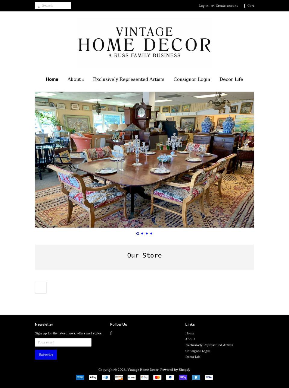 vintagehomedecorstore.com shopify website screenshot