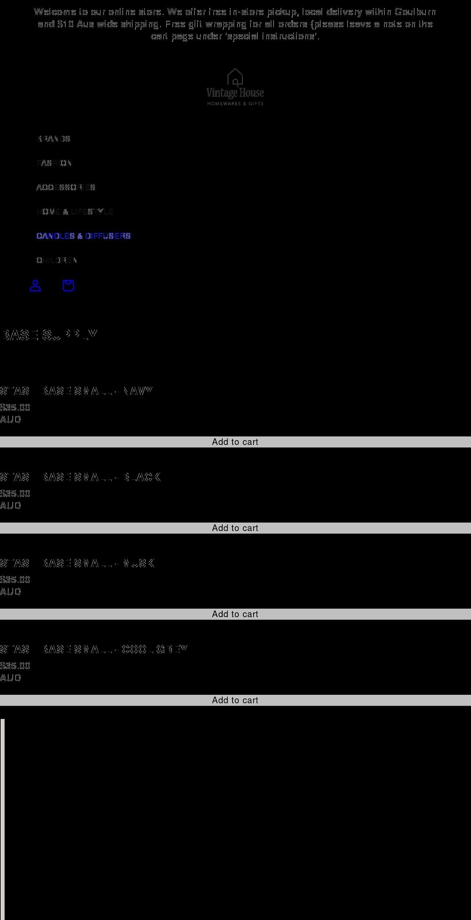 vintagehousehomewaresgifts.com shopify website screenshot