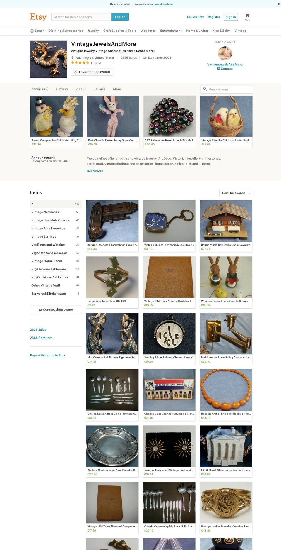 vintagejewelsandmore.com shopify website screenshot