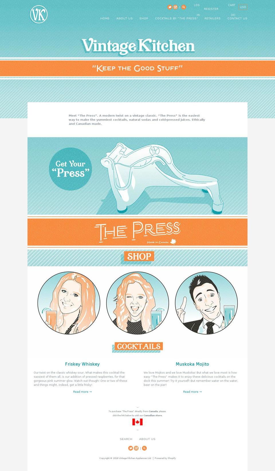 vintagekitchenthepress.com — Shopify storefront screenshot