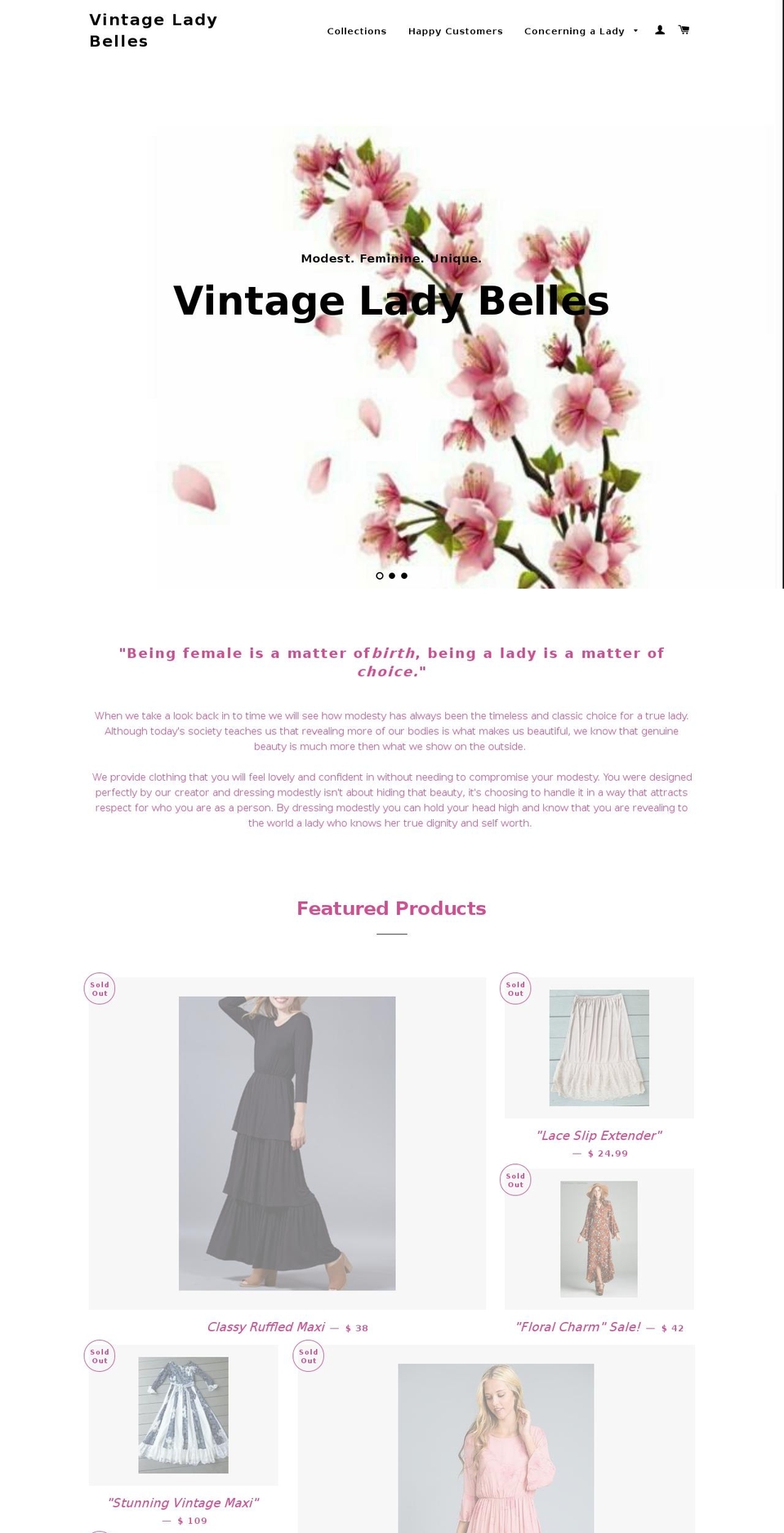 vintageladybelles.com — Shopify storefront screenshot