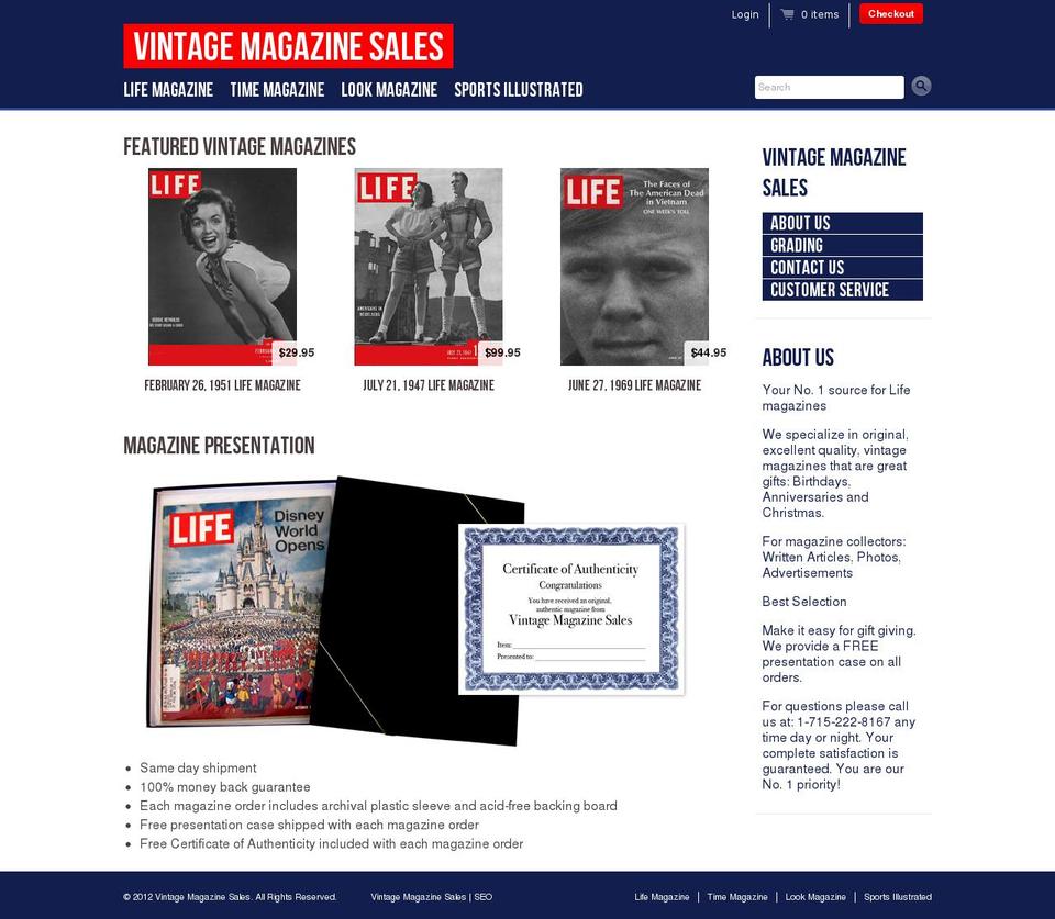 vintagemagazinesales.com shopify website screenshot