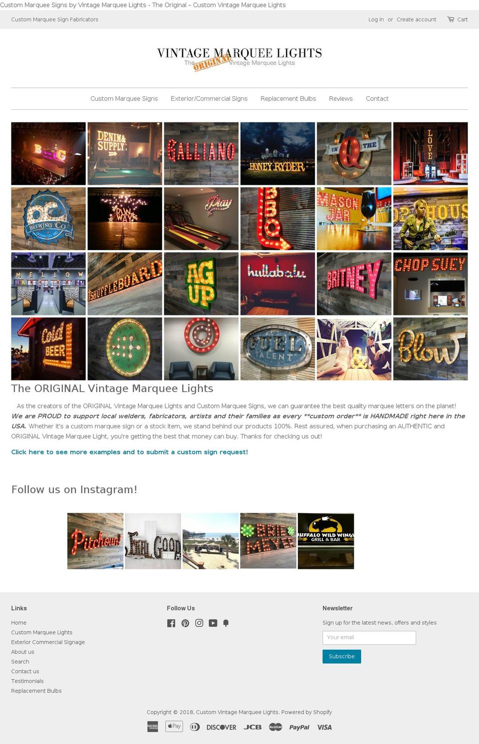 vintagemarqueelights.com shopify website screenshot