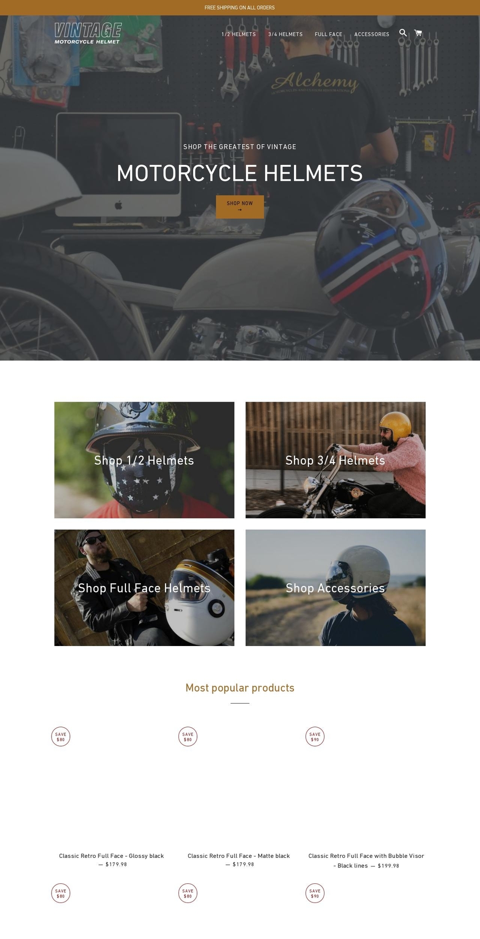 vintagemotorcyclehelmet.com — Shopify storefront screenshot
