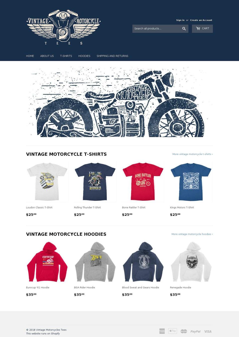 vintagemotorcycletees.com — Shopify storefront screenshot