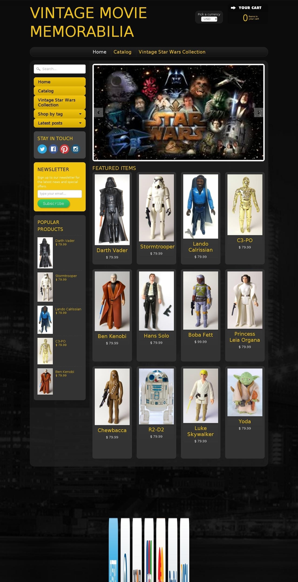 vintagemoviememorabilia.com shopify website screenshot