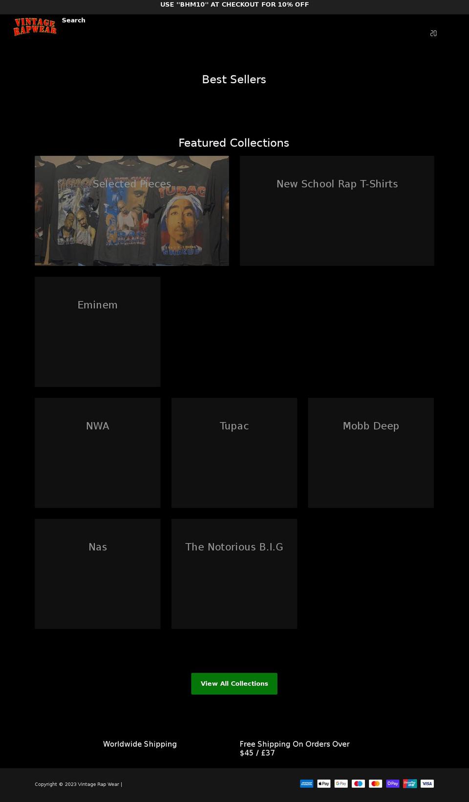 vintagerapwear.com shopify website screenshot