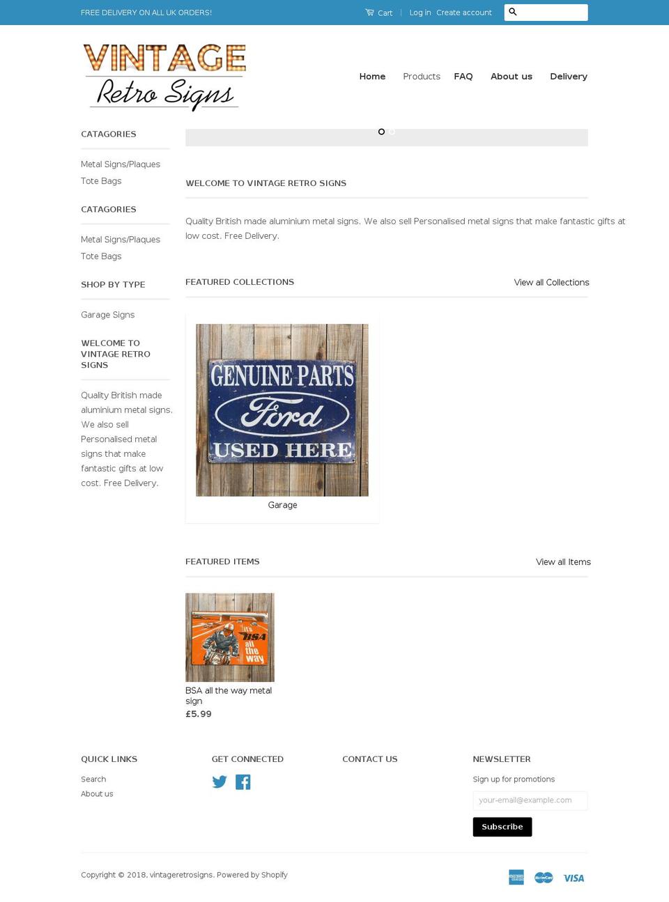 vintageretrosigns.com — Shopify storefront screenshot