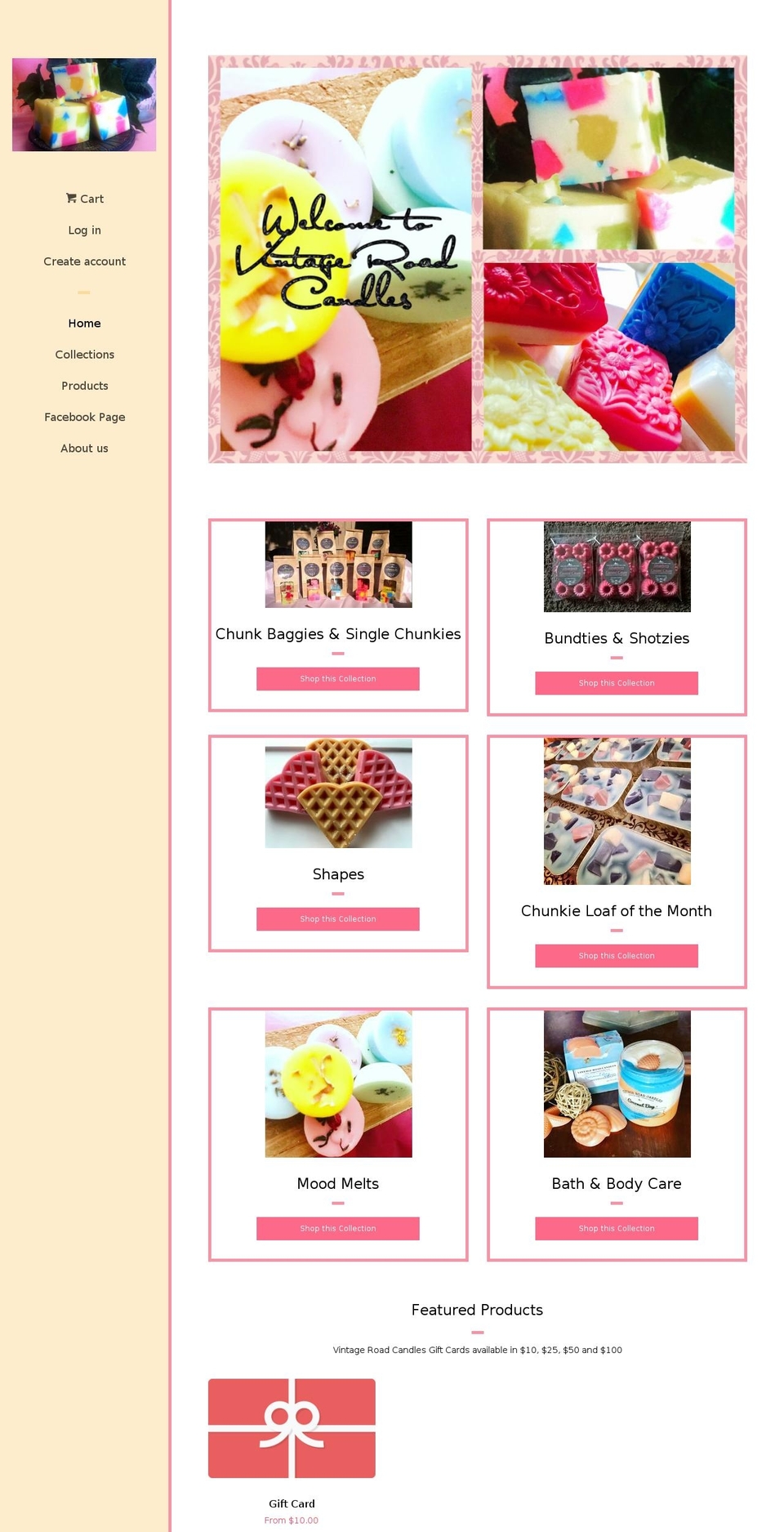 vintageroadcandles.com — Shopify storefront screenshot
