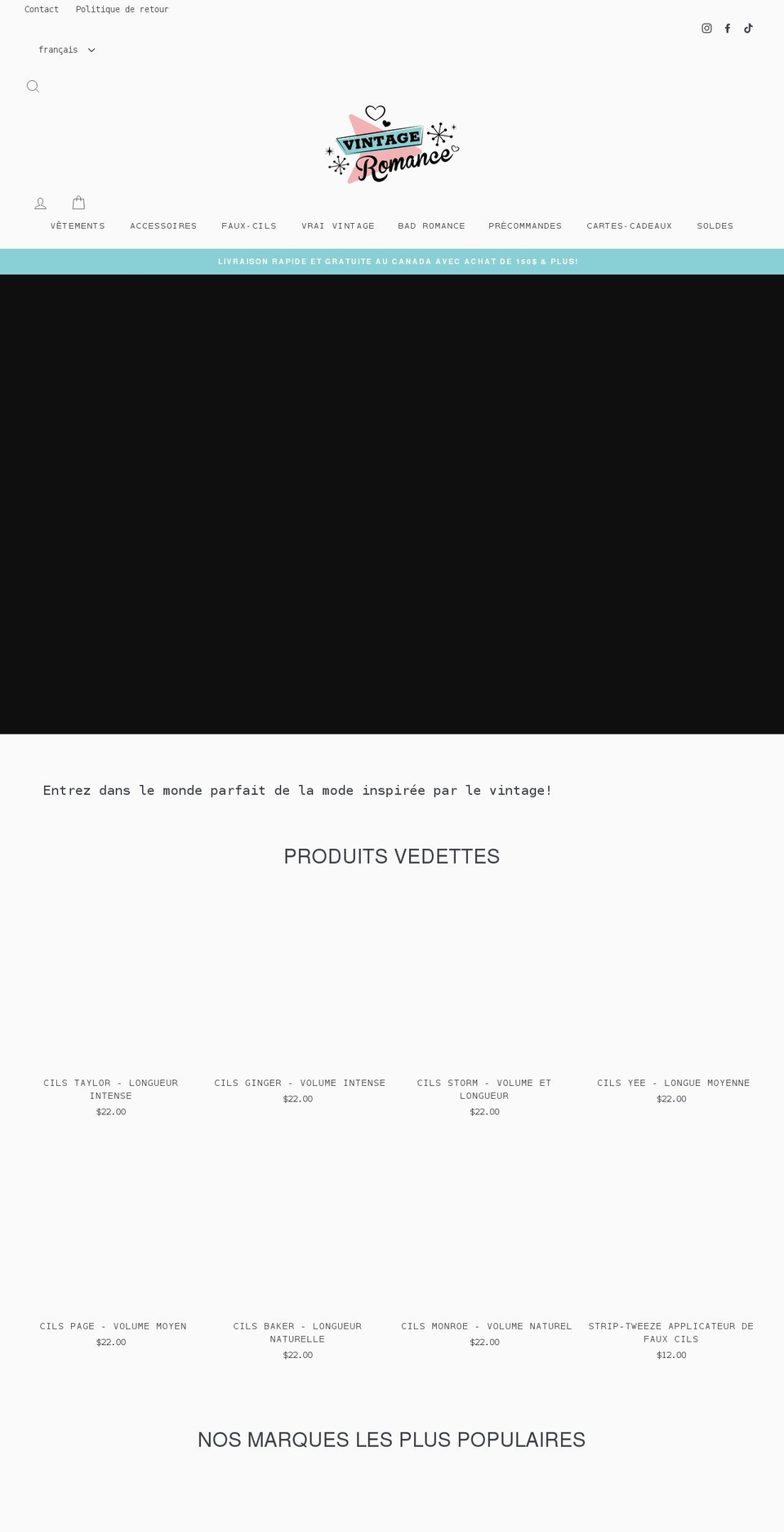 vintageromance.ca shopify website screenshot