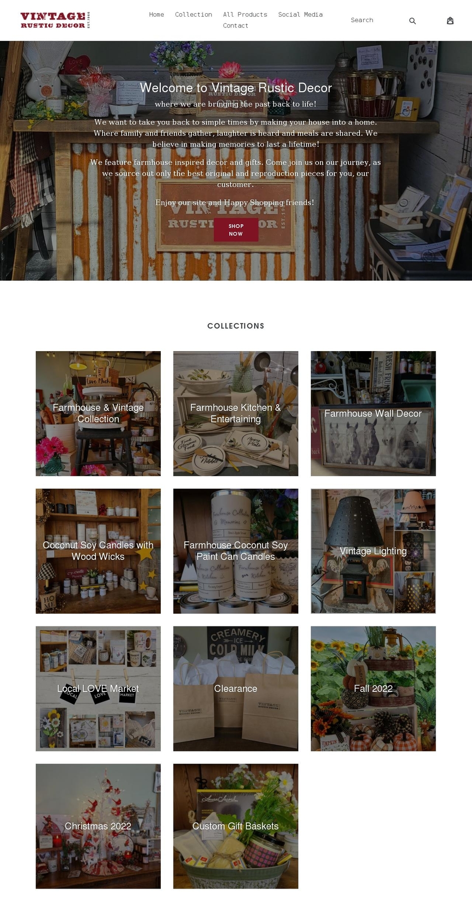 vintagerusticdecor.com shopify website screenshot