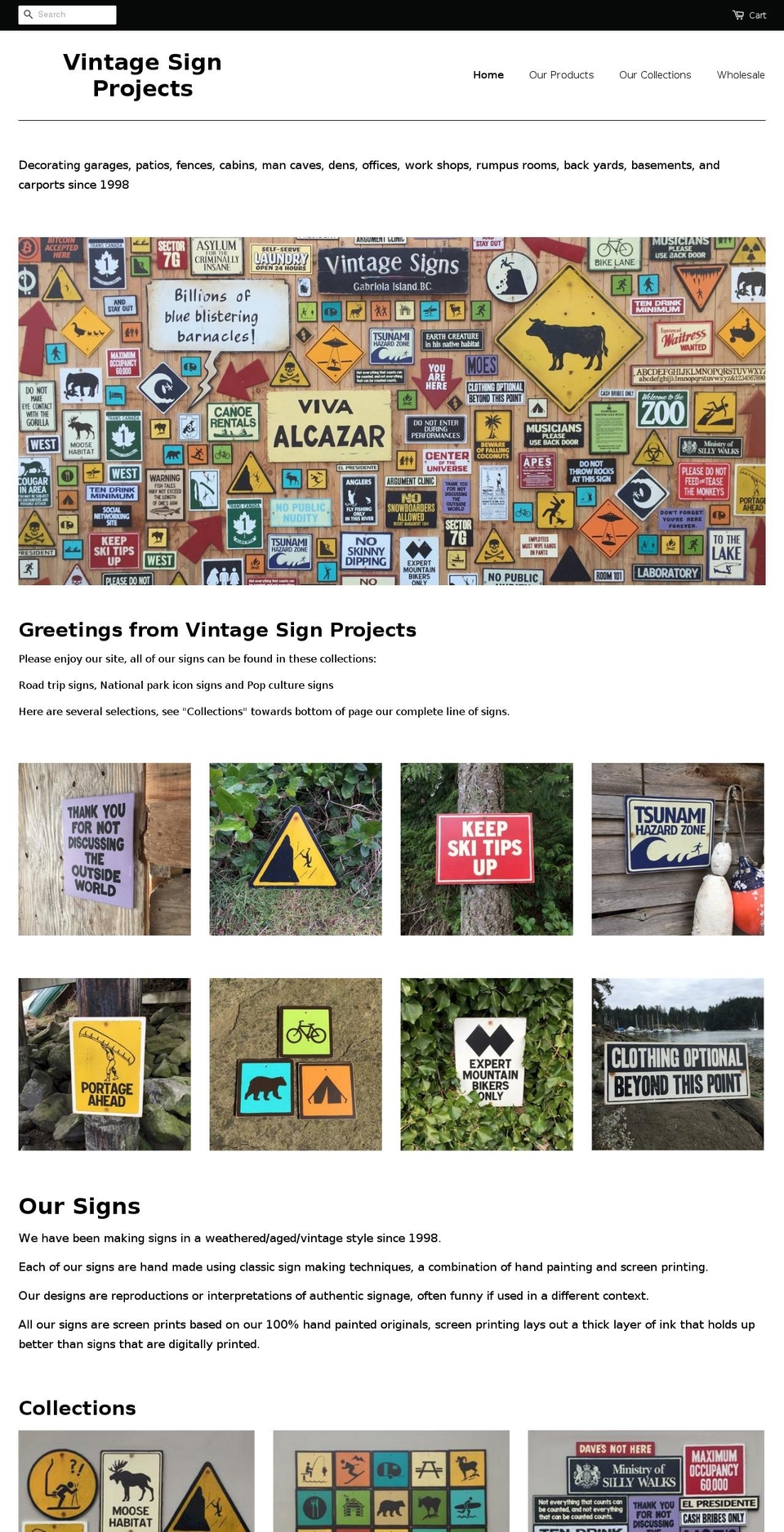 vintagesignprojects.com shopify website screenshot