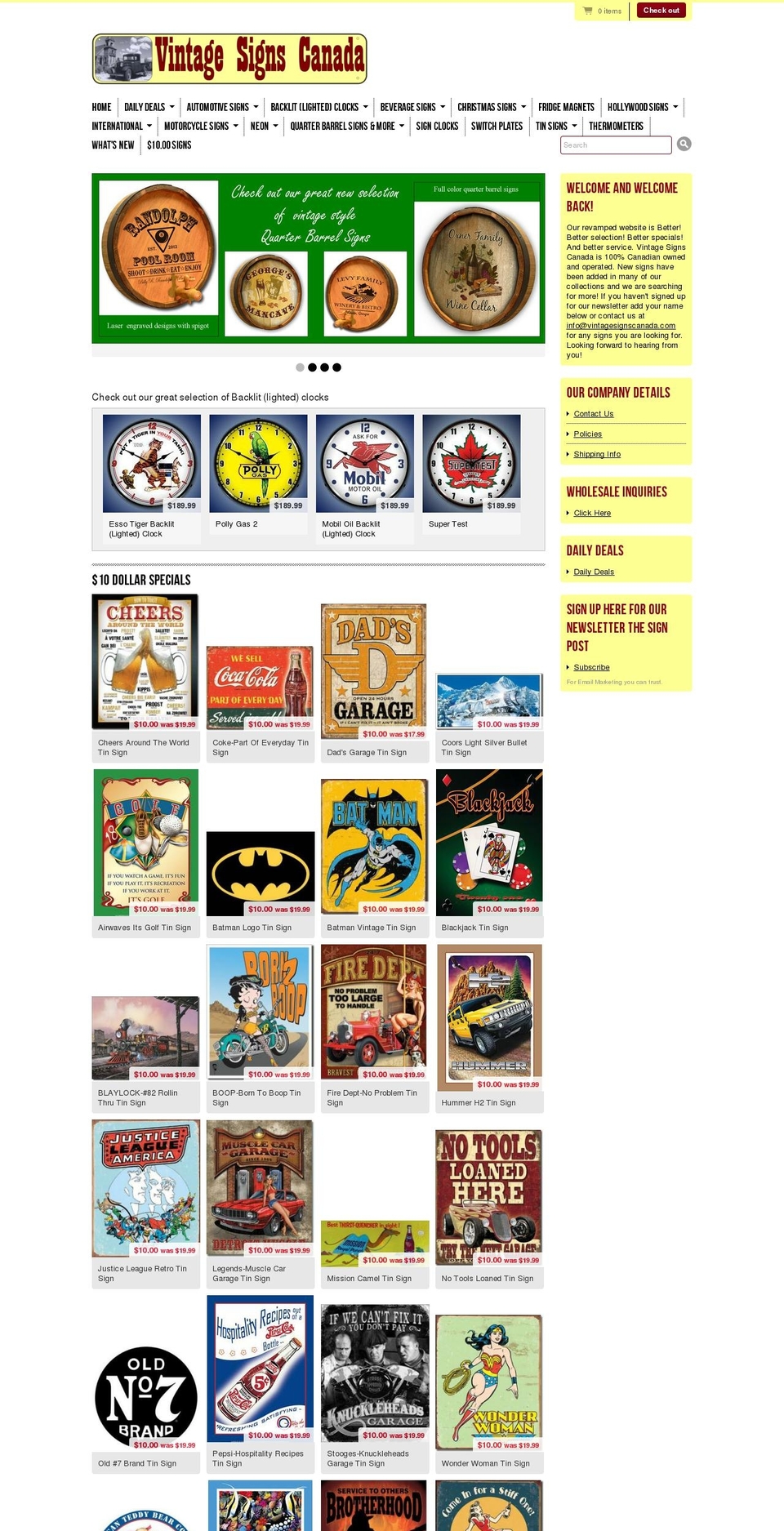 vintagesignscanada.com shopify website screenshot