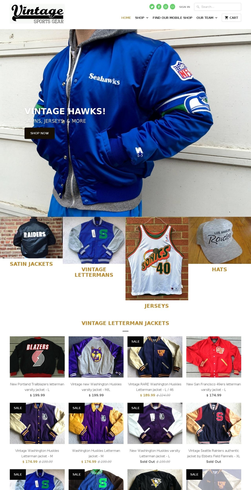 vintagesportsgear.com shopify website screenshot