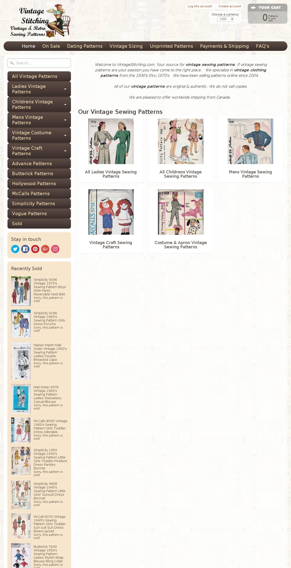 vintagestitching.com shopify website screenshot