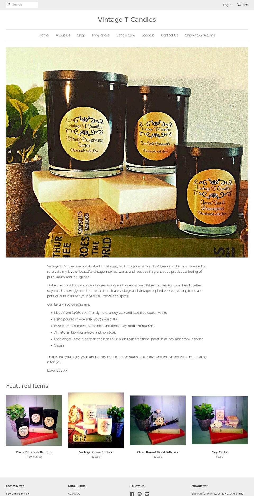 vintagetcandles.com — Shopify storefront screenshot