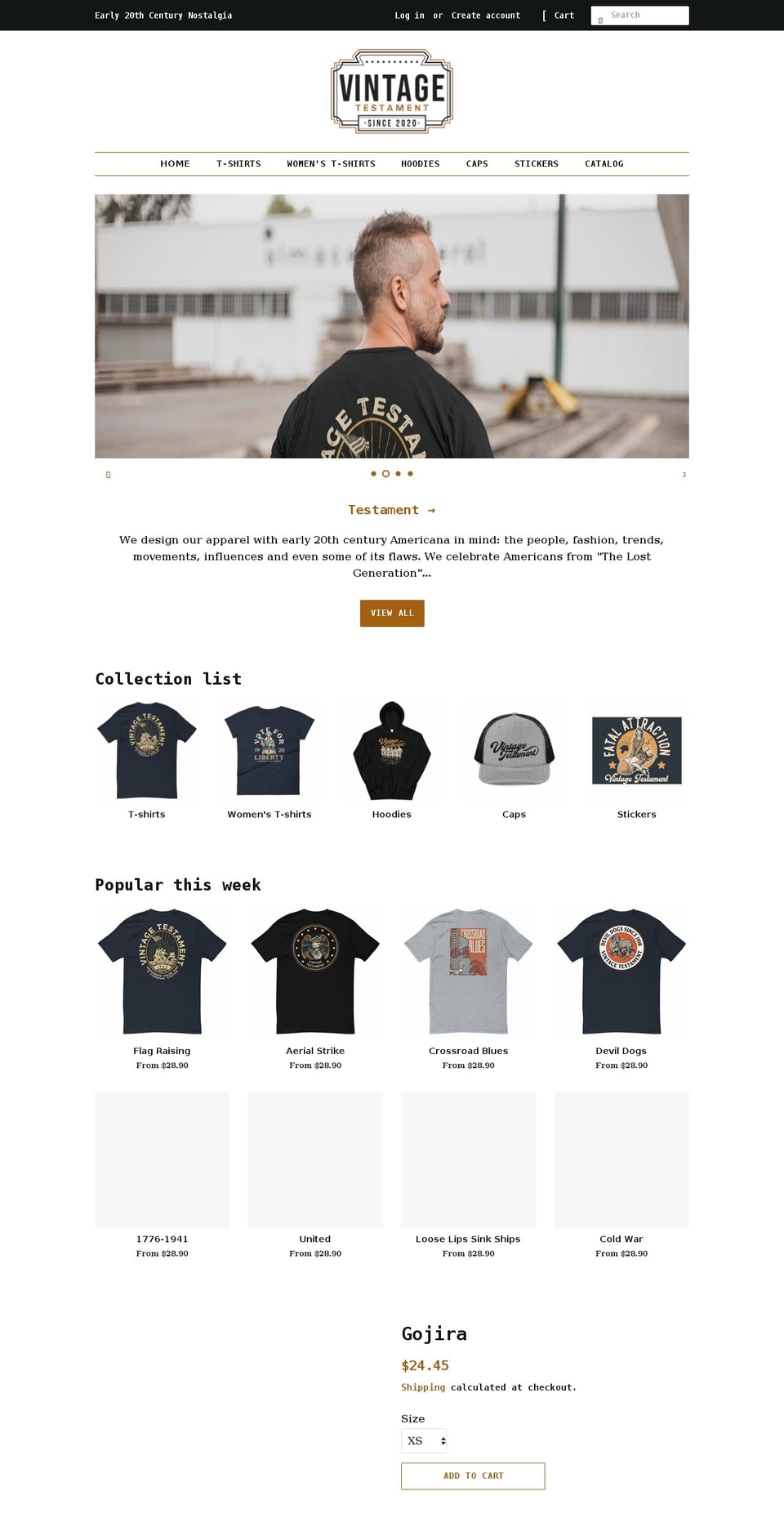 vintagetestament.com shopify website screenshot
