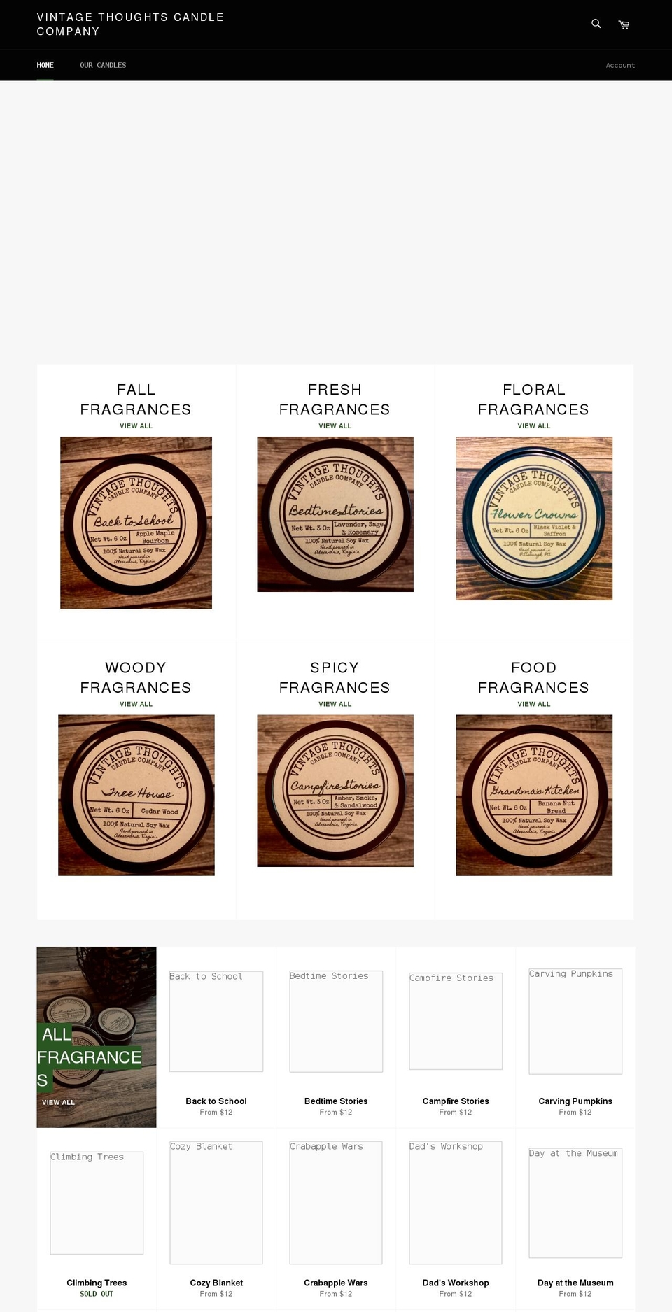 vintagethoughtscandleco.com shopify website screenshot