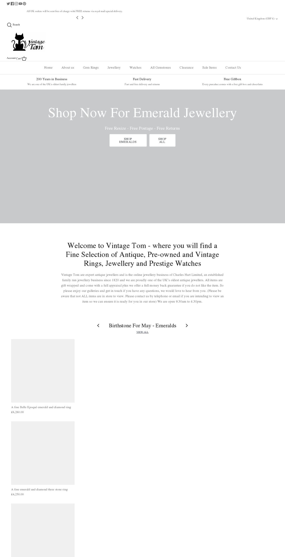 vintagetom.co.uk shopify website screenshot