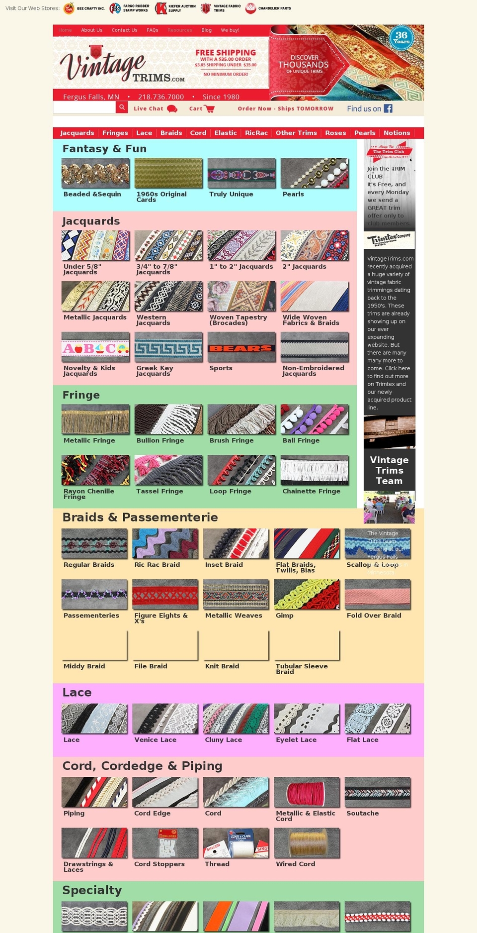 vintagetrims.com shopify website screenshot