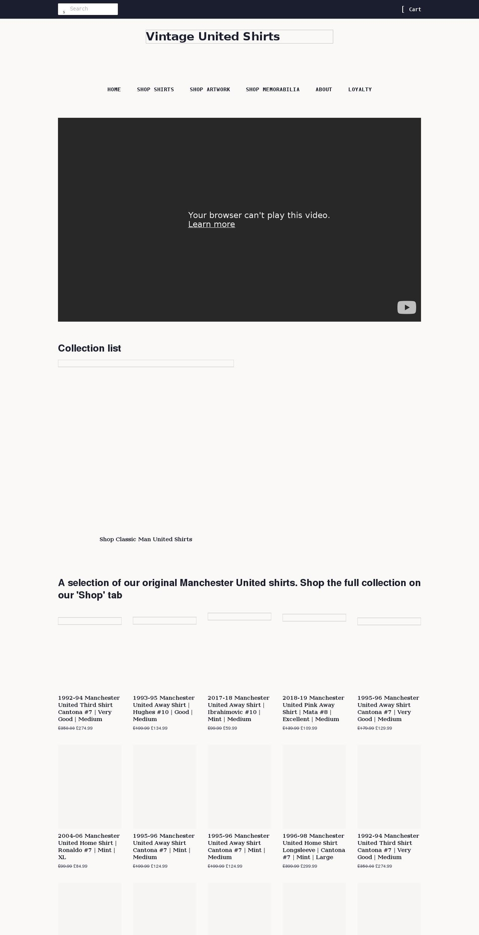 vintageunitedshirts.com shopify website screenshot