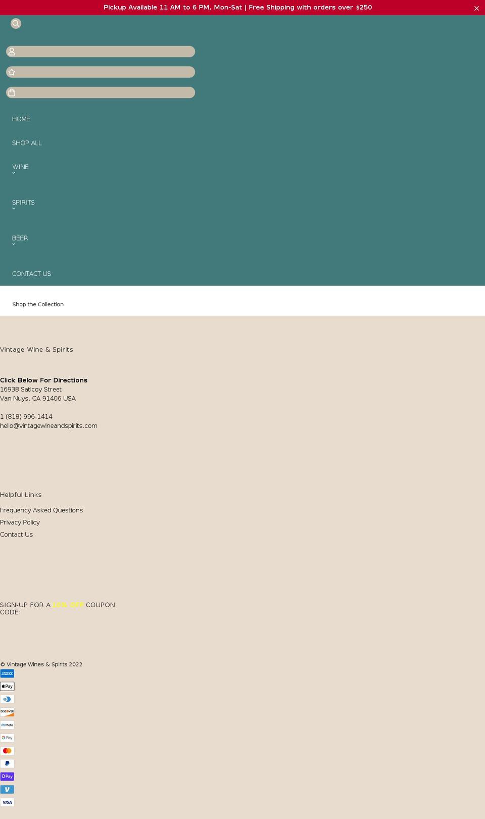 vintagewineandspirits.com shopify website screenshot